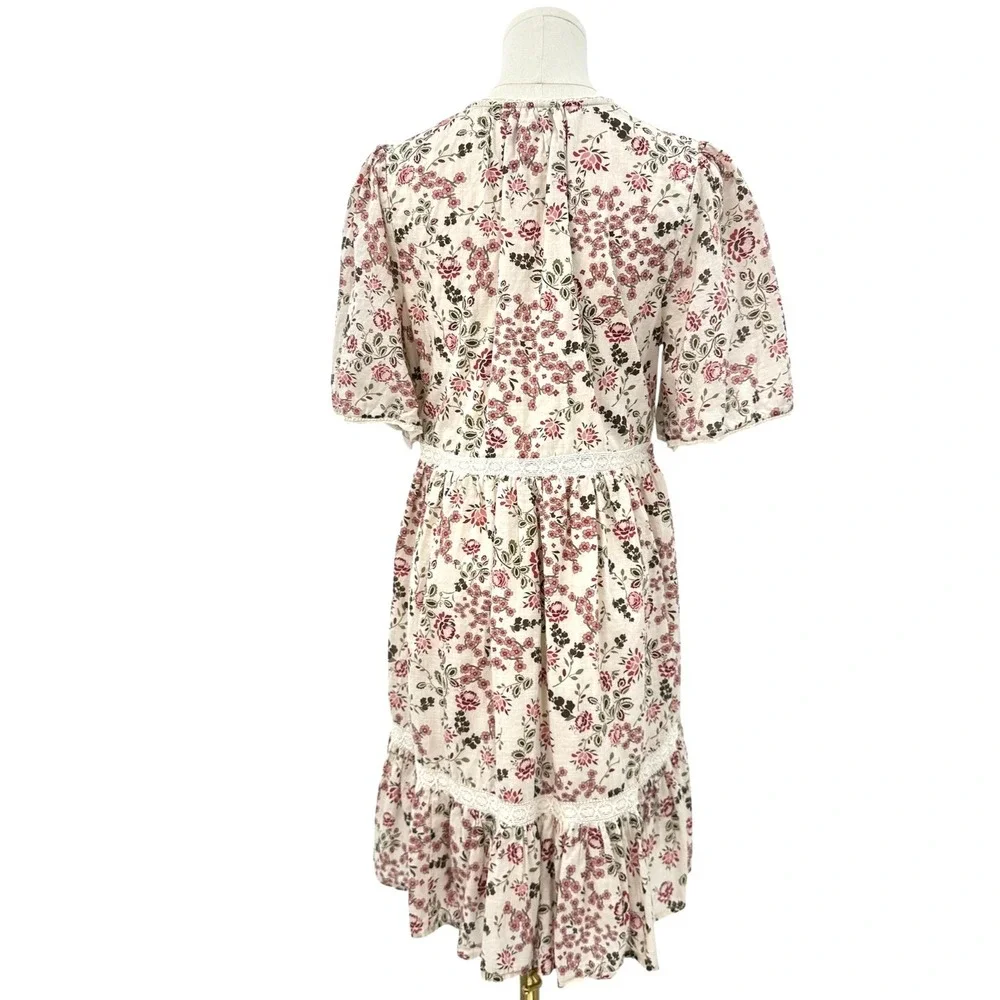 Anthropologie Lori Tunic Dress Size‎ S Floral White Prairie Cottagecore Romantic